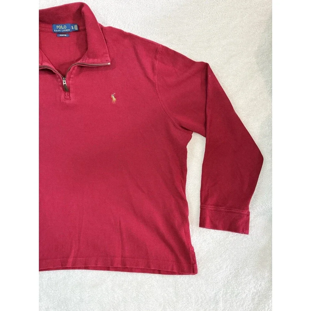 Polo Ralph Lauren Men's Red Estate Rib Quarter Zip Pullover Size XL Flesh Pony
